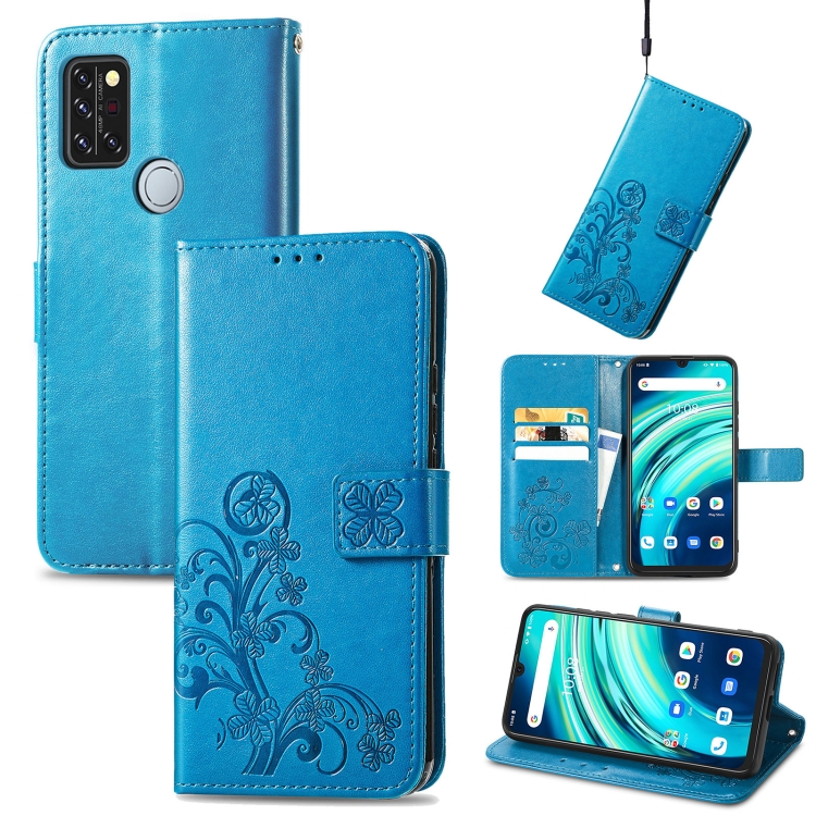 

For UMIDIGI A9 Pro Four-leaf Clasp Embossed Buckle Mobile Phone Protection Leather Case with Lanyard & Card Slot & Wallet & Bracket Function(Blue)