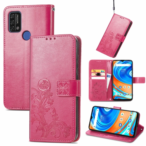 

For UMIDIGI A9 Four-leaf Clasp Embossed Buckle Mobile Phone Protection Leather Case with Lanyard & Card Slot & Wallet & Bracket Function(Magenta)