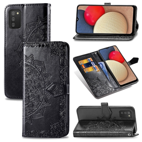 

For Samsung Galaxy A03s 164mm Mandala Flower Embossed Horizontal Flip Leather Case with Holder & Three Card Slots & Wallet & Lanyard(Black)