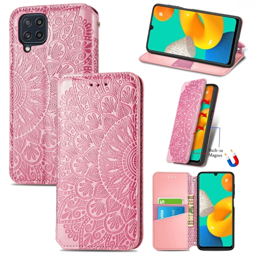 

For Galaxy M32 Blooming Mandala Embossed Pattern Magnetic Horizontal Flip Leather Case with Holder & Card Slots & Wallet(Pink)