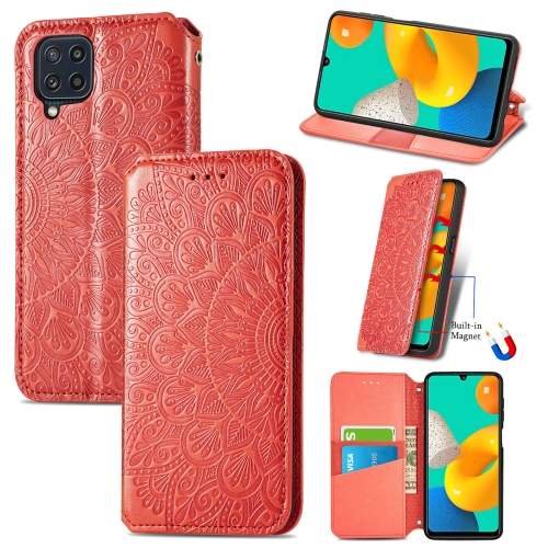 

For Galaxy M32 Blooming Mandala Embossed Pattern Magnetic Horizontal Flip Leather Case with Holder & Card Slots & Wallet(Red)