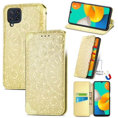 

For Galaxy M32 Blooming Mandala Embossed Pattern Magnetic Horizontal Flip Leather Case with Holder & Card Slots & Wallet(Yellow)