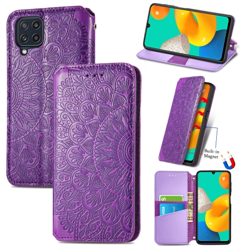 

For Galaxy M32 Blooming Mandala Embossed Pattern Magnetic Horizontal Flip Leather Case with Holder & Card Slots & Wallet(Purple)