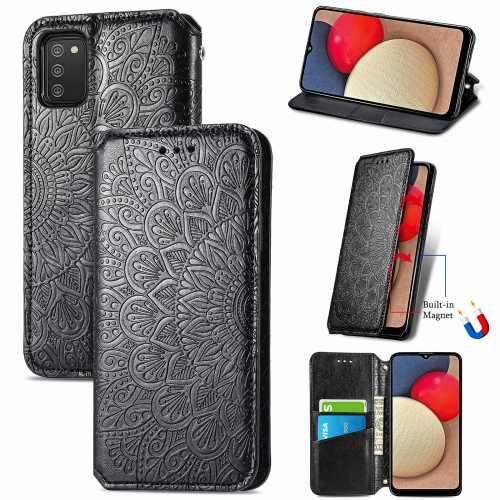 

For Samsung Galaxy A03s 164mm Blooming Mandala Embossed Pattern Magnetic Horizontal Flip Leather Case with Holder & Card Slots & Wallet(Black)