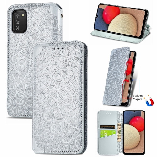 

For Samsung Galaxy A03s 164mm Blooming Mandala Embossed Pattern Magnetic Horizontal Flip Leather Case with Holder & Card Slots & Wallet(Gray)