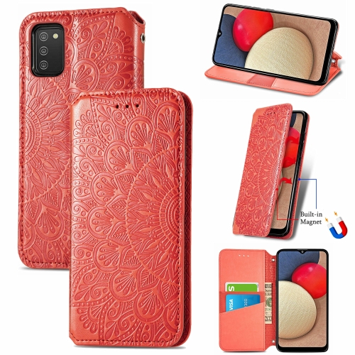 

For Samsung Galaxy A03s 164mm Blooming Mandala Embossed Pattern Magnetic Horizontal Flip Leather Case with Holder & Card Slots & Wallet(Red)