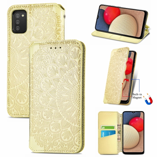 

For Samsung Galaxy A03s 164mm Blooming Mandala Embossed Pattern Magnetic Horizontal Flip Leather Case with Holder & Card Slots & Wallet(Yellow)