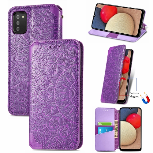 

For Samsung Galaxy A03s 164mm Blooming Mandala Embossed Pattern Magnetic Horizontal Flip Leather Case with Holder & Card Slots & Wallet(Purple)
