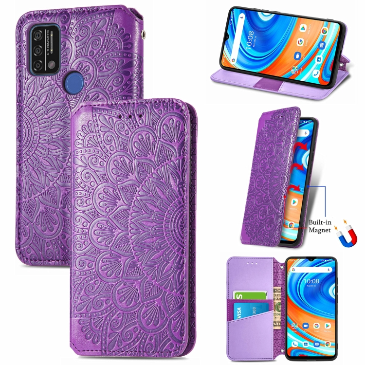 

For UMIDIGI A9 Blooming Mandala Embossed Pattern Magnetic Horizontal Flip Leather Case with Holder & Card Slots & Wallet(Purple)