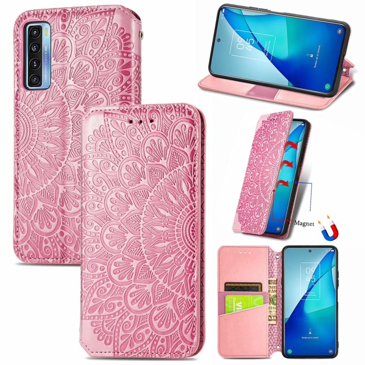 

For TCL 20S Blooming Mandala Embossed Pattern Magnetic Horizontal Flip Leather Case with Holder & Card Slots & Wallet(Pink)
