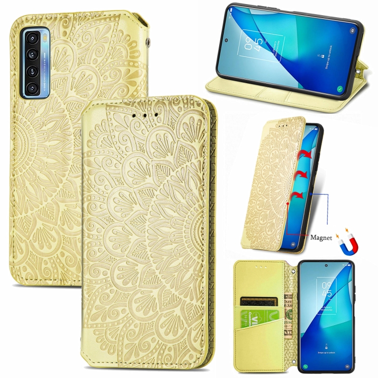 

For TCL 20S Blooming Mandala Embossed Pattern Magnetic Horizontal Flip Leather Case with Holder & Card Slots & Wallet(Yellow)