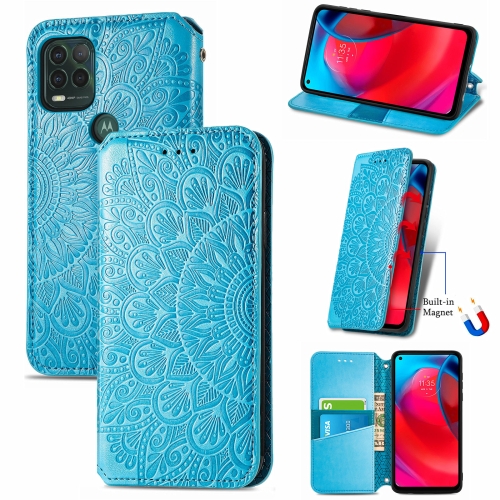 

For Motorola G Stylus 5G Blooming Mandala Embossed Pattern Magnetic Horizontal Flip Leather Case with Holder & Card Slots & Wallet(Blue)