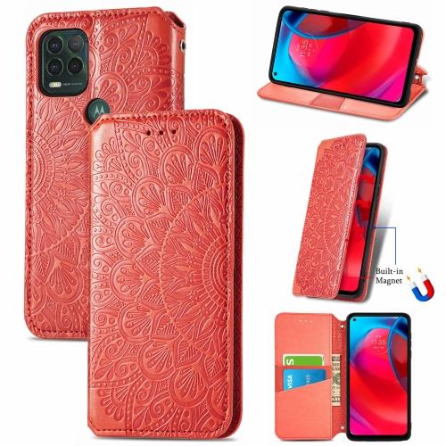 

For Motorola G Stylus 5G Blooming Mandala Embossed Pattern Magnetic Horizontal Flip Leather Case with Holder & Card Slots & Wallet(Red)
