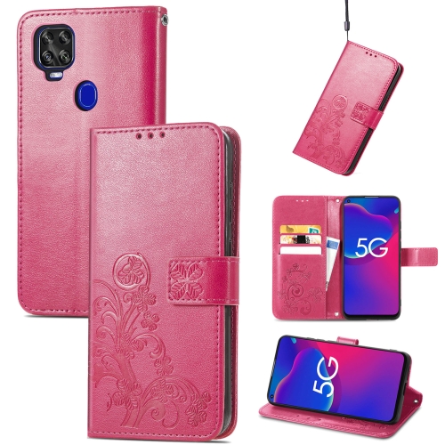 

For ZTE Axon 11 SE 5G Four-leaf Clasp Embossed Buckle Mobile Phone Protection Leather Case with Lanyard & Card Slot & Wallet & Bracket Function(Magenta)