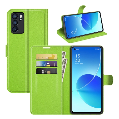 

For OPPO Reno6 5G Litchi Texture Horizontal Flip Protective Case with Holder & Card Slots & Wallet(Green)