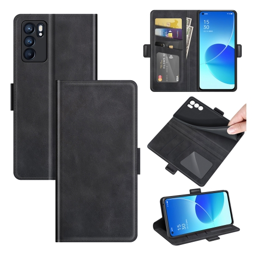 

For OPPO Reno6 5G Dual-side Magnetic Buckle Horizontal Flip Leather Case with Holder & Card Slots & Wallet(Black)