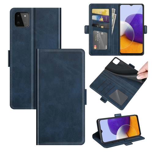 

For Samsung Galaxy A22 5G Dual-side Magnetic Buckle Horizontal Flip Leather Case with Holder & Card Slots & Wallet(Dark Blue)