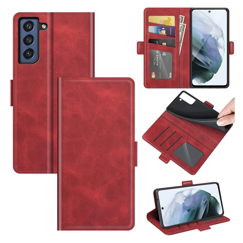 

For Samsung Galaxy S21 FE Dual-side Magnetic Buckle Horizontal Flip Leather Case with Holder & Card Slots & Wallet(Red)