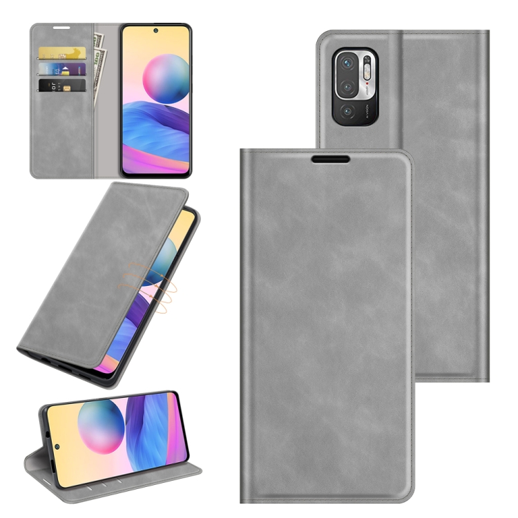 

For Xiaomi Note 10 5G / Poco M3 Pro 5G Retro-skin Business Magnetic Suction Leather Case with Holder & Card Slots & Wallet(Grey)