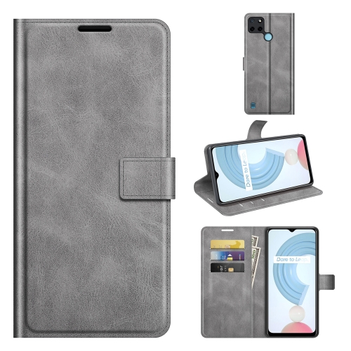 

For OPPO Realme C21Y Retro Calf Pattern Buckle Horizontal Flip Leather Case with Holder & Card Slots & Wallet(Gray)
