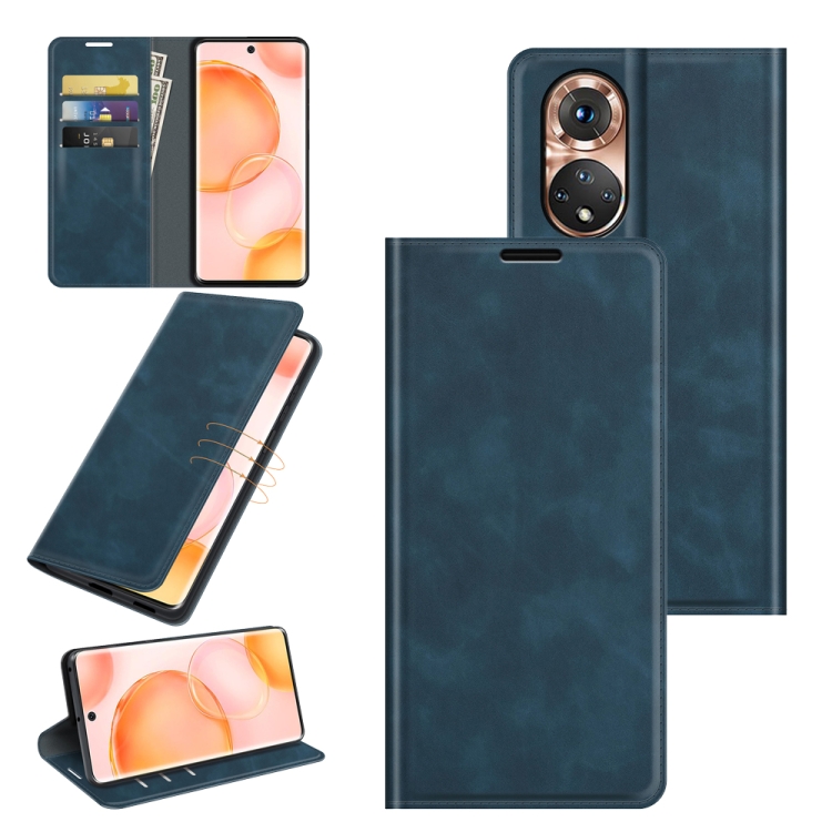 

For Honor 50 Retro-skin Business Magnetic Suction Leather Case with Holder & Card Slots & Wallet(Dark Blue)