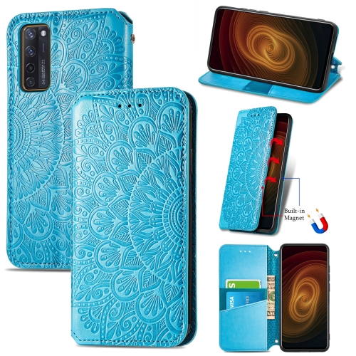 

For Motorola Moto G60 Blooming Mandala Embossed Pattern Magnetic Horizontal Flip Leather Case with Holder & Card Slots & Wallet(Blue)