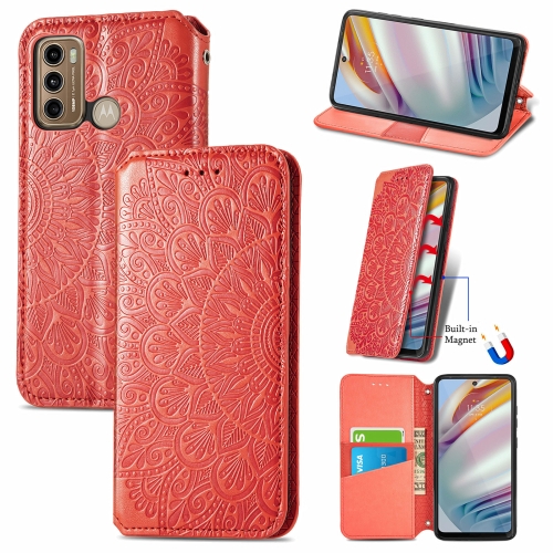 

For Motorola Moto G60 Blooming Mandala Embossed Pattern Magnetic Horizontal Flip Leather Case with Holder & Card Slots & Wallet(Red)