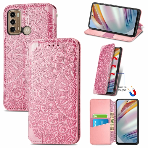 

For Motorola Moto G60 Blooming Mandala Embossed Pattern Magnetic Horizontal Flip Leather Case with Holder & Card Slots & Wallet(Pink)