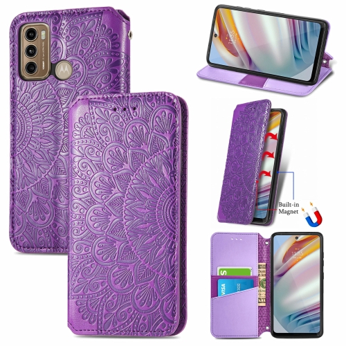 

For Motorola Moto G60 Blooming Mandala Embossed Pattern Magnetic Horizontal Flip Leather Case with Holder & Card Slots & Wallet(Purple)