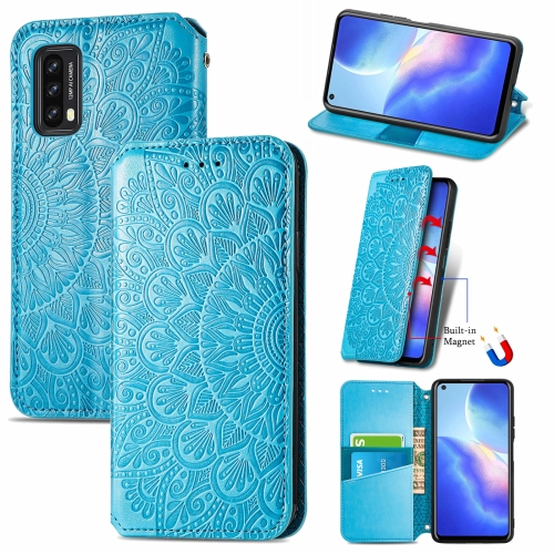 

For Blackview A90 Blooming Mandala Embossed Pattern Magnetic Horizontal Flip Leather Case with Holder & Card Slots & Wallet(Blue)