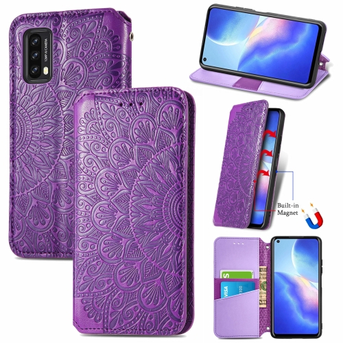 

For Blackview A90 Blooming Mandala Embossed Pattern Magnetic Horizontal Flip Leather Case with Holder & Card Slots & Wallet(Purple)