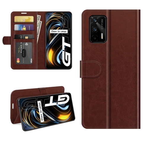 

For OPPO Realme GT 5G / Realme Q3 Pro 5G R64 Texture Single Horizontal Flip Protective Case with Holder & Card Slots & Wallet& Photo Frame(Brown)