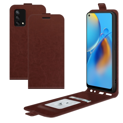 For OPPO F19 / A74 4G R64 Texture Single Vertical Flip Leather Protective Case with Card Slots & Photo Frame(Brown)
