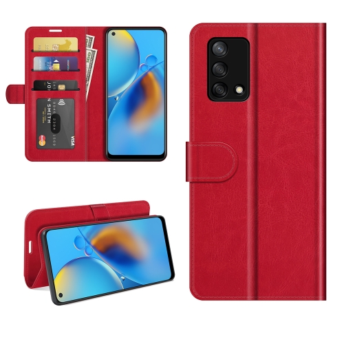 For OPPO F19 / A74 4G R64 Texture Single Horizontal Flip Protective Case with Holder & Card Slots & Wallet& Photo Frame(Red)