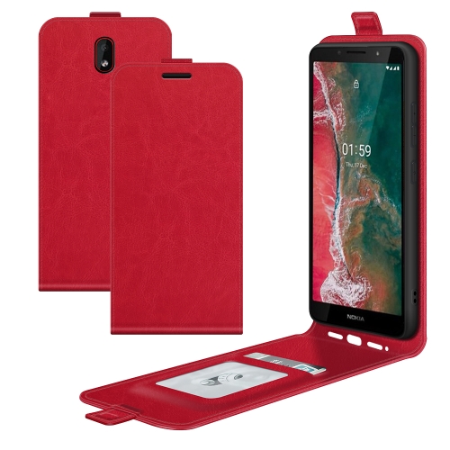 For Nokia C1 Plus R64 Texture Single Vertical Flip Leather Protective Case with Card Slots & Photo Frame(Red)