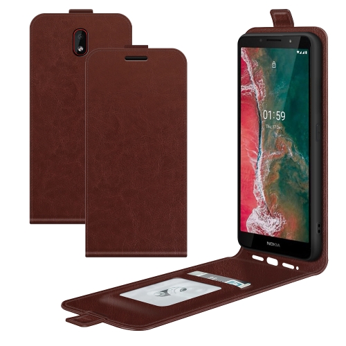 

For Nokia C1 Plus R64 Texture Single Vertical Flip Leather Protective Case with Card Slots & Photo Frame(Brown)