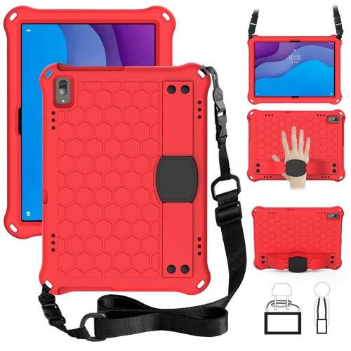 

For Lenovo Tab M10 TB-X505X/F Honeycomb Design EVA + PC Material Four Corner Anti Falling Flat Protective Shell with Strap(Red+Black)