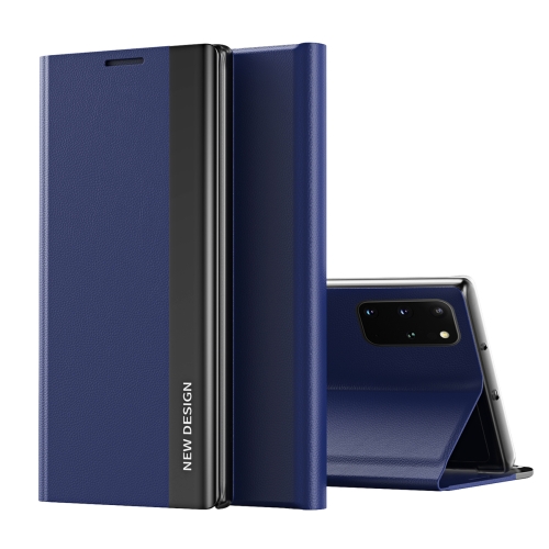 For Samsung Galaxy Note20 Side Electroplated Magnetic Ultra-Thin Horizontal Flip Leather Case with Holder(Dark Blue)