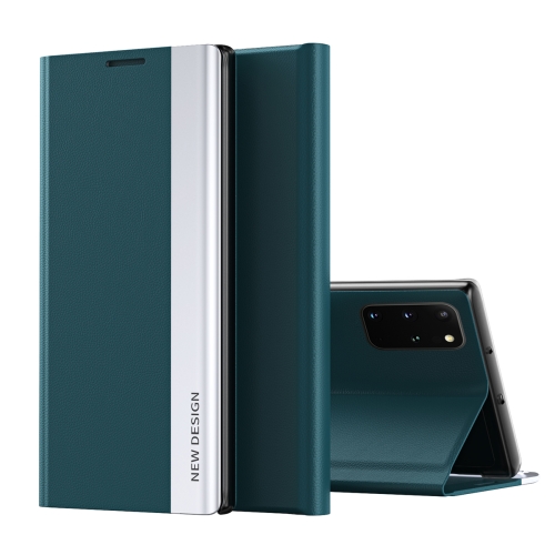 

For Samsung Galaxy Note20 Side Electroplated Magnetic Ultra-Thin Horizontal Flip Leather Case with Holder(Green)