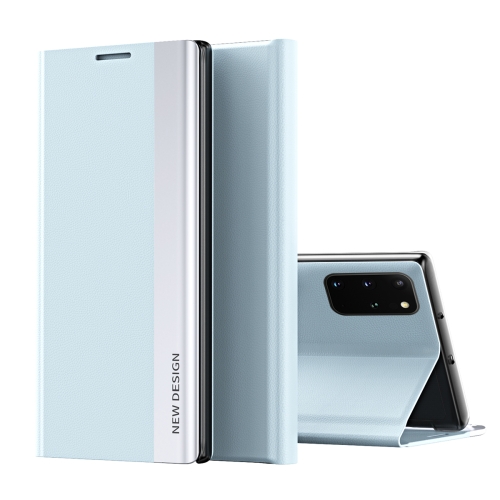 For Samsung Galaxy M51 Side Electroplated Magnetic Ultra-Thin Horizontal Flip Leather Case with Holder(Light Blue)