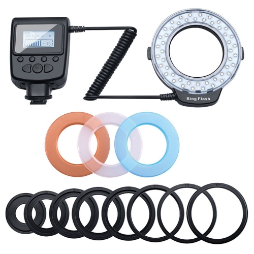 

HD-130 Macro LED Ring Flash Light with 8 Different Sizes Adapter Ring (40.5 / 52 / 55 / 58 / 62 / 67 / 72 / 77mm) & 3 x Color Diffuser