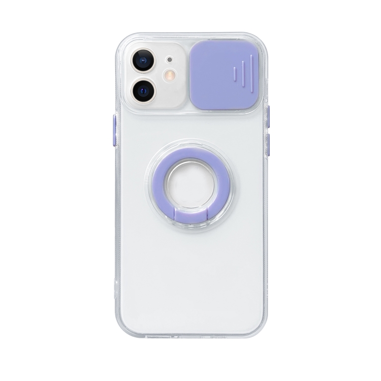 

Sliding Camera Cover Design TPU Protective Case with Ring Holder For iPhone 13 Pro Max(Purple)