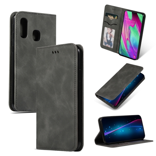 

Retro Skin Feel Business Magnetic Horizontal Flip Leather Case for Samsung Galaxy A40(Dark Gray)
