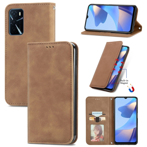 

For OPPO A16 / A16e Retro Skin Feel Magnetic Horizontal Flip Leather Phone Case(Brwon)