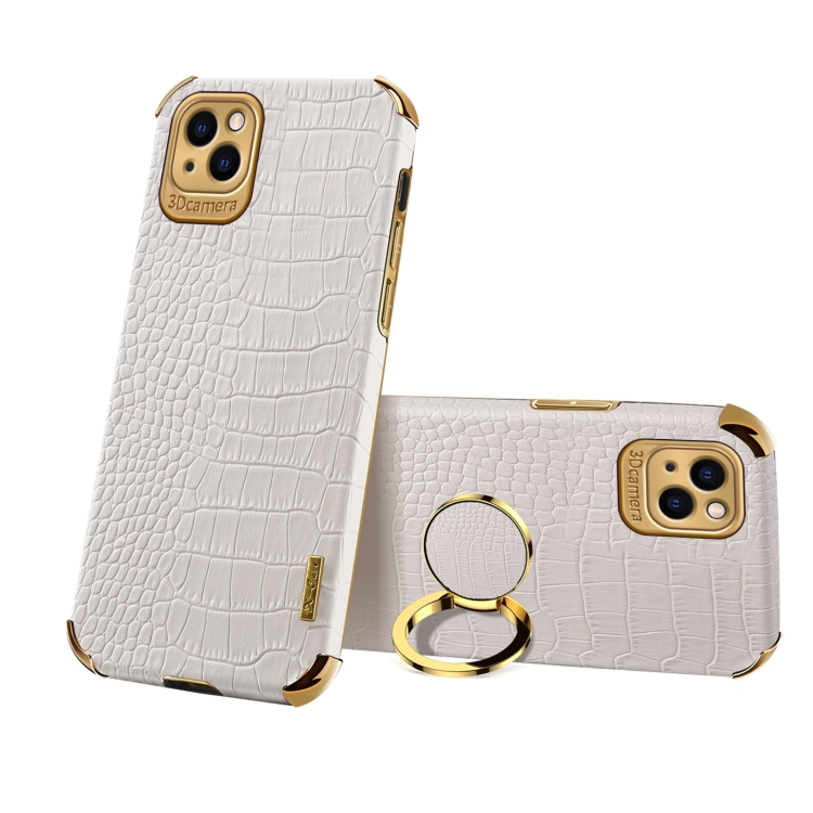 

Electroplated TPU Crocodile Pattern Leather Case with Ring Holder For iPhone 13 Pro Max(White)