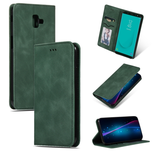 

Retro Skin Feel Business Magnetic Horizontal Flip Leather Case for Samsung Galaxy J6 Plus 2018 & J6 Prime(Army Green)