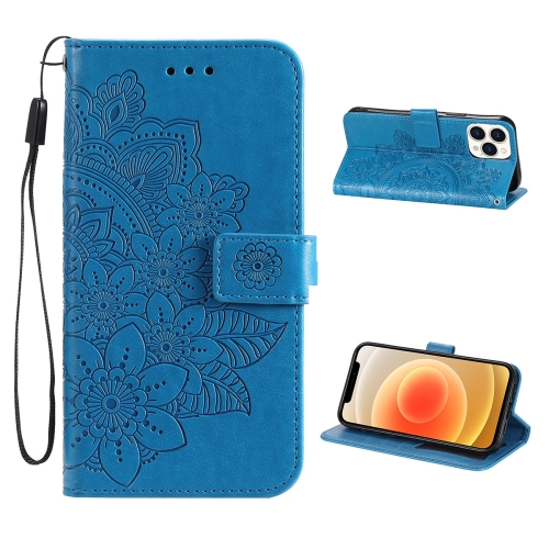 

ENKAY Hat-Prince Flower Embossed Horizontal Flip PU Leather Case with Holder & Card Slots & Wallet & Lanyard for iPhone 13 Pro Max(Blue)