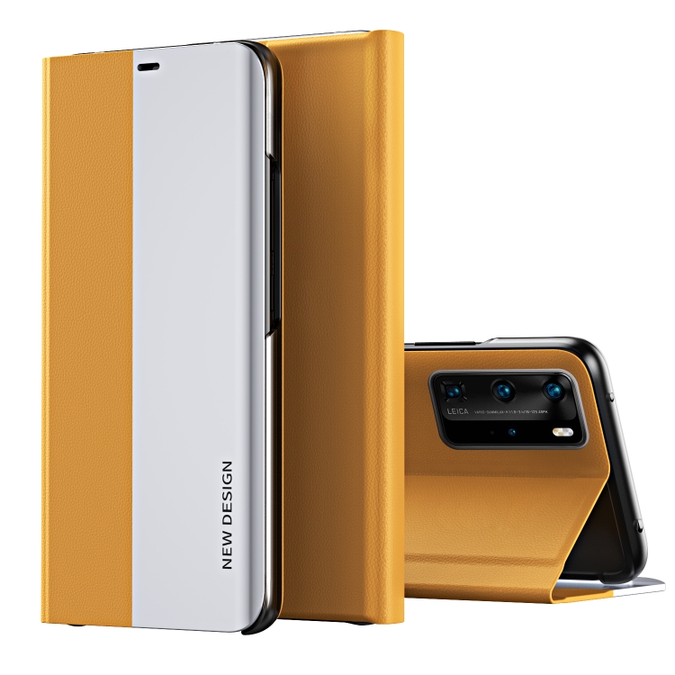 

For Huawei P40 Pro Side Electroplated Dormant Ultra-Thin Horizontal Flip Leather Case with Holder(Yellow)
