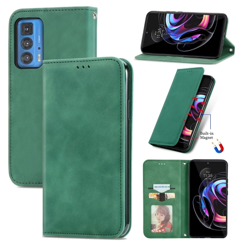 

For Motorola Edge 20 Pro Retro Skin Feel Business Magnetic Horizontal Flip Leather Case With Holder & Card Slots & Wallet & Photo Frame(Green)