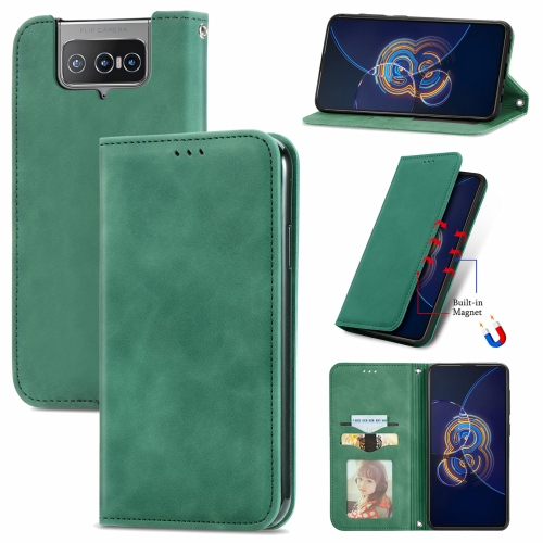 

For Asus Zenfone 8 Flip Retro Skin Feel Business Magnetic Horizontal Flip Leather Case with Holder & Card Slots & Wallet & Photo Frame(Green)